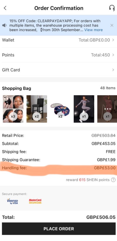 Does Shein charge handling fees?